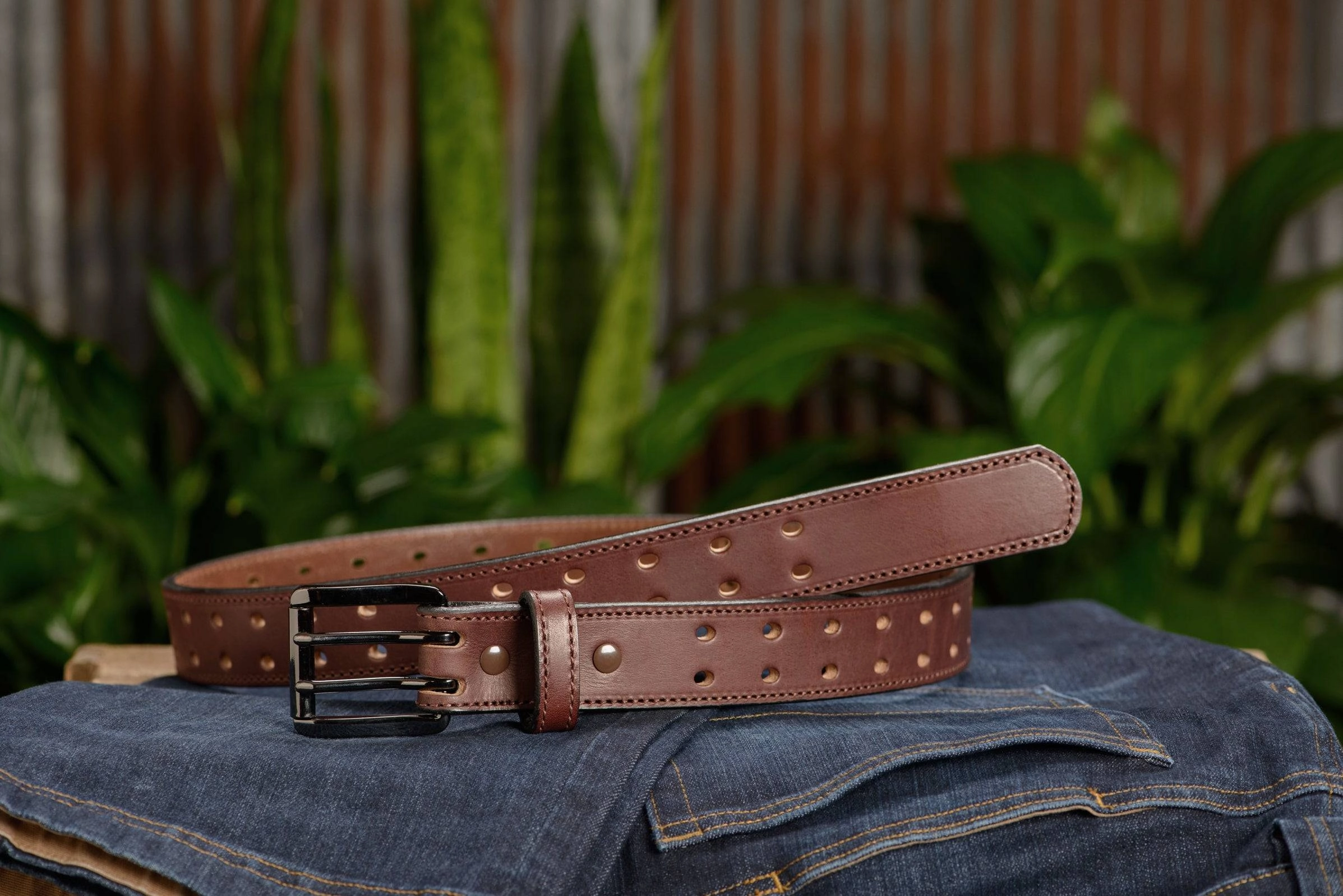 The Holey Bull: Brown Stitched Double Prong Max Thick 1.50"