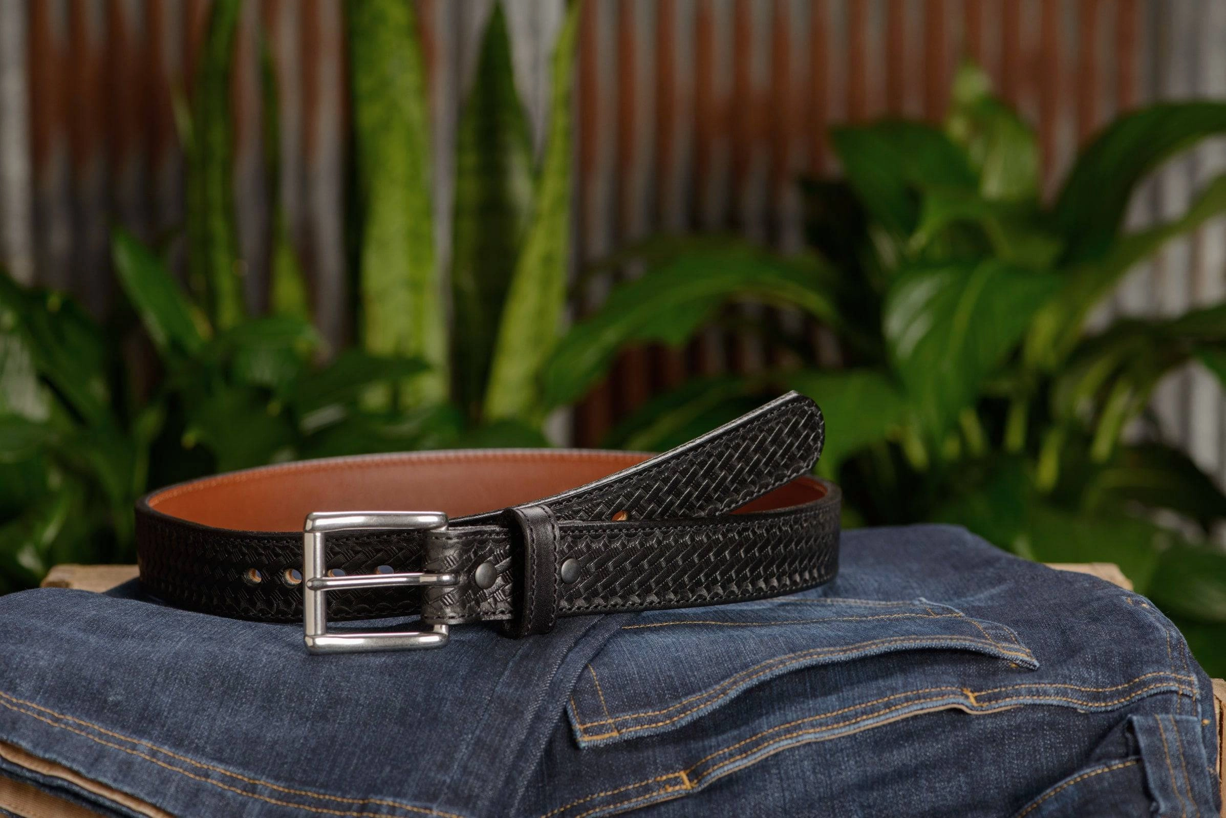 The Norris: Black Stitched Basket Weave Max Thick With Steel Core 1.50"