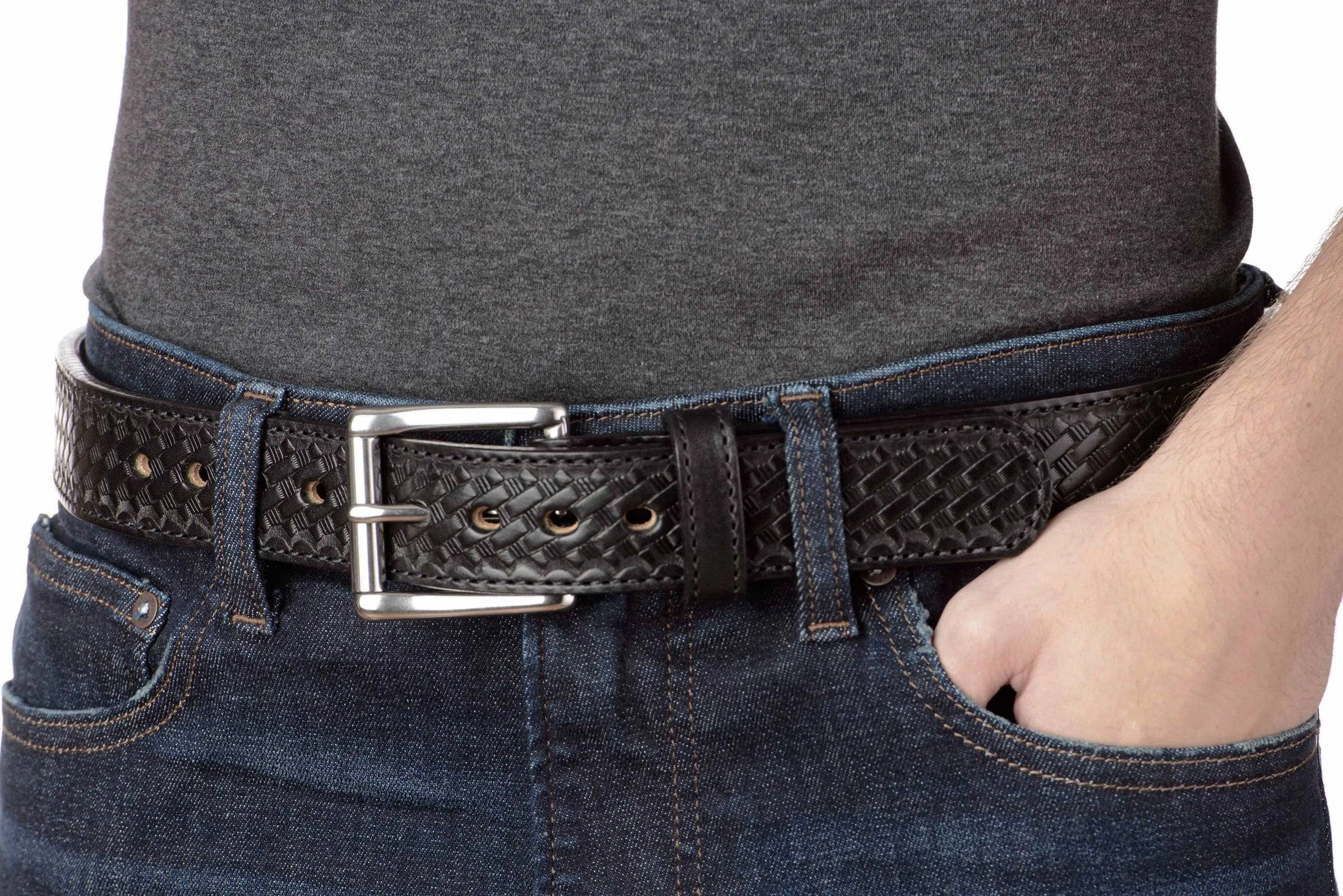 The Norris: Black Stitched Basket Weave Max Thick With Steel Core 1.50"