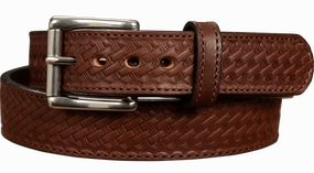 The Norris: Brown Stitched Basket Weave Max Thick With Steel Core 1.50"