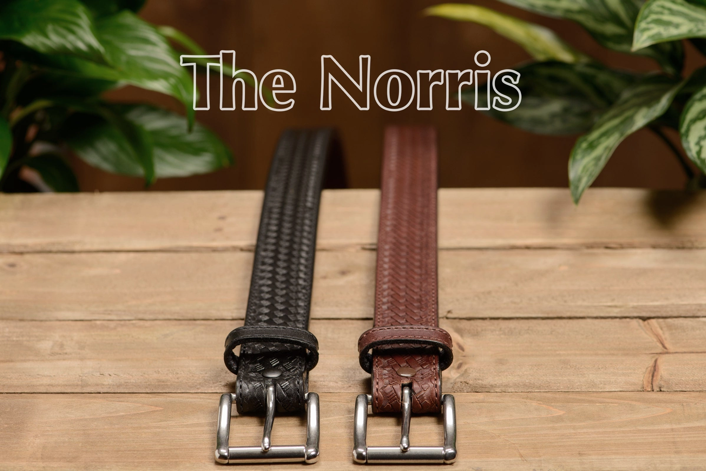 The Norris: Brown Stitched Basket Weave Max Thick With Steel Core 1.50"