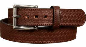 The Norris: Brown Stitched Basket Weave Max Thick With Steel Core 1.50"