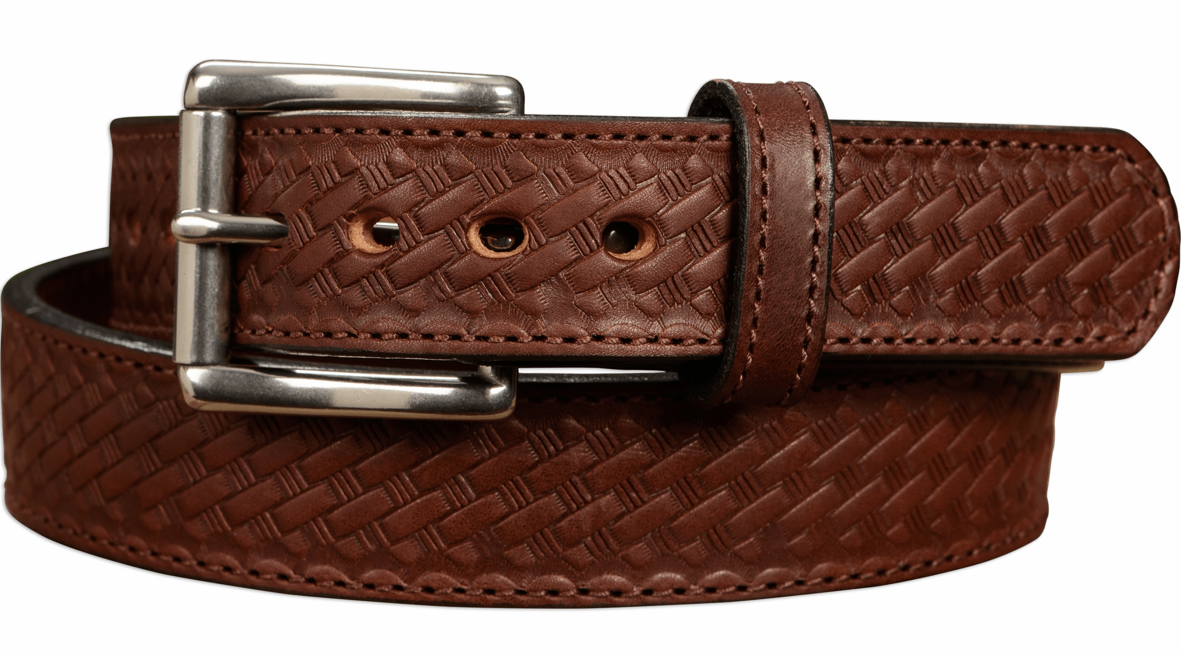 The Norris: Brown Stitched Basket Weave Max Thick With Steel Core 1.50"