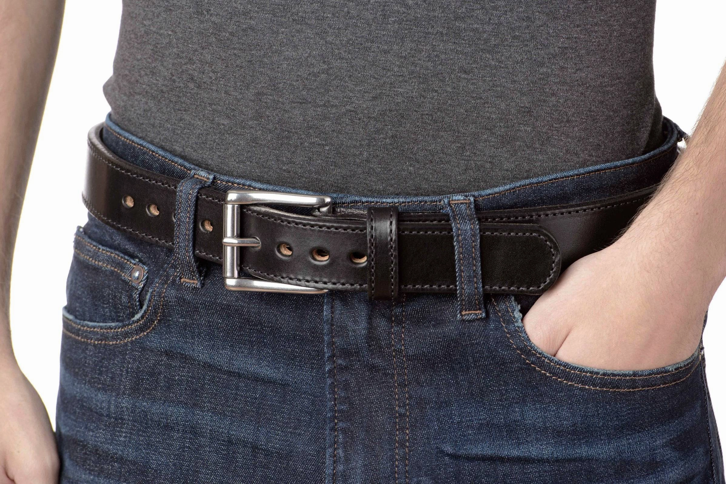 The Norris: Men's Black Stitched Leather Belt Max Thick With Steel Core 1.50"