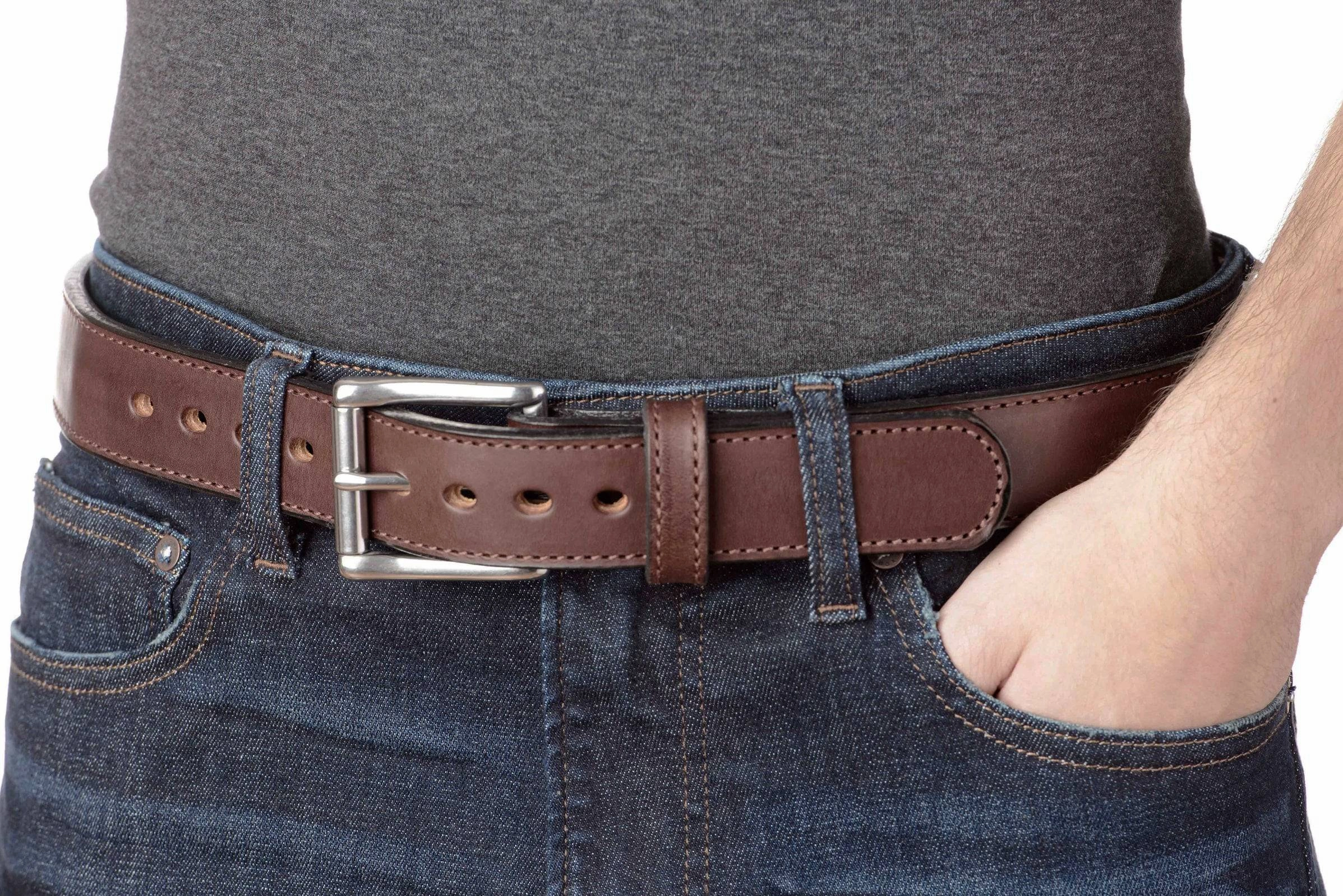 The Norris: Men's Brown Stitched Leather Belt Max Thick With Steel Core 1.50"