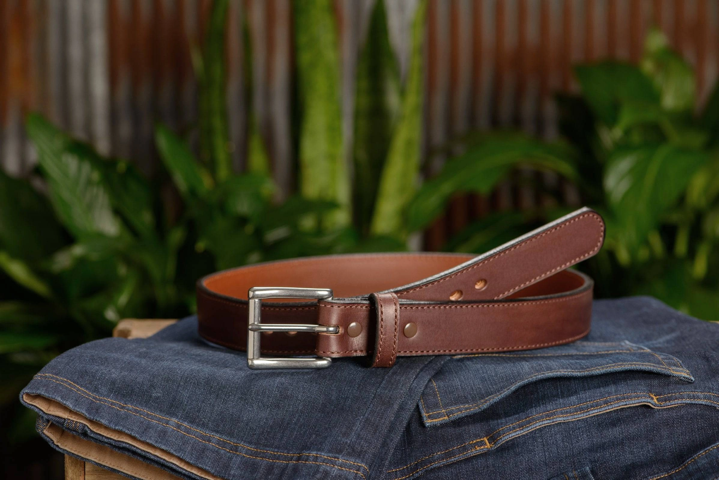 The Norris: Men's Brown Stitched Leather Belt Max Thick With Steel Core 1.50"
