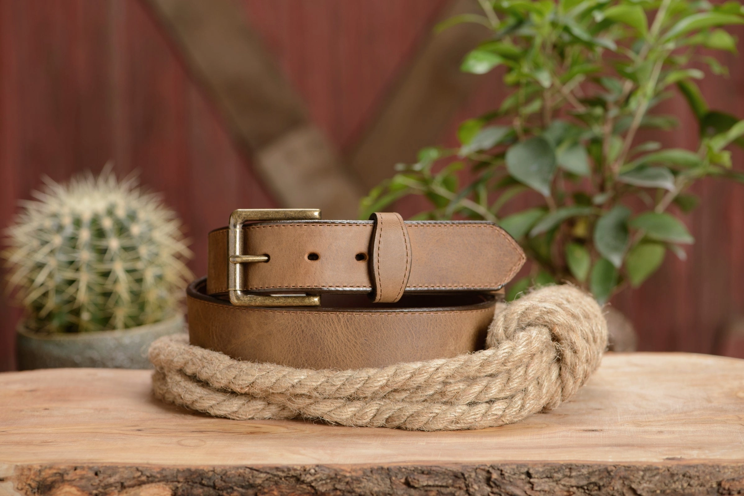 The Rockefeller: Rustic Tan Stitched Oil Tanned With Scalloped Ends 1.50"