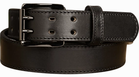 The Viper: Men's Black Stitched Leather Belt With Double Prong Gunmetal Buckle - 1.50" Max