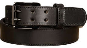 The Viper: Men's Black Stitched Leather Belt With Double Prong Gunmetal Buckle - 1.50" Max