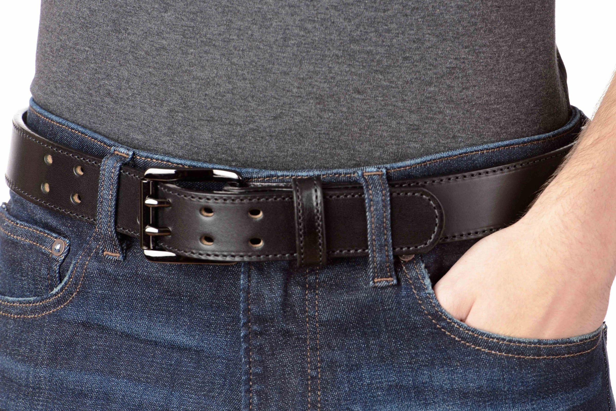 The Viper: Men's Black Stitched Leather Belt With Double Prong Gunmetal Buckle - 1.50" Max