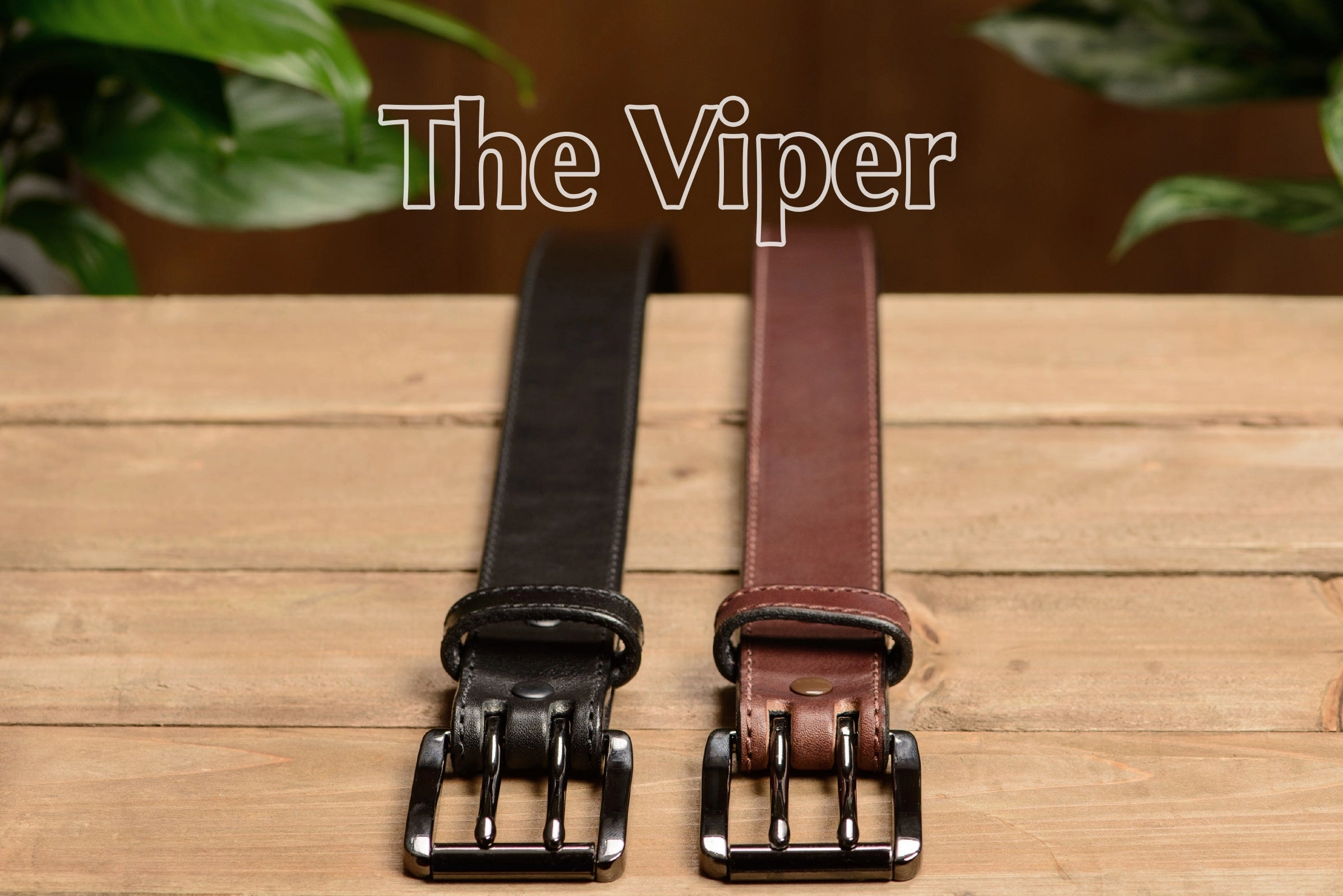 The Viper: Men's Black Stitched Leather Belt With Double Prong Gunmetal Buckle - 1.50" Max