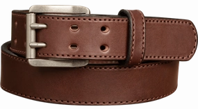 The Viper: Men's Brown Stitched Leather Belt With Double Prong Nickel Buckle - 1.50" Max