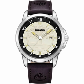 Timberland Men's Watch - Quartz Beige and Black Dial Leather Strap | TDWGB9002101