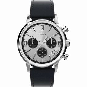 Timex Men's Chronograph Watch - Marlin Silver Tone Dial Black Strap | TW2W10300VQ