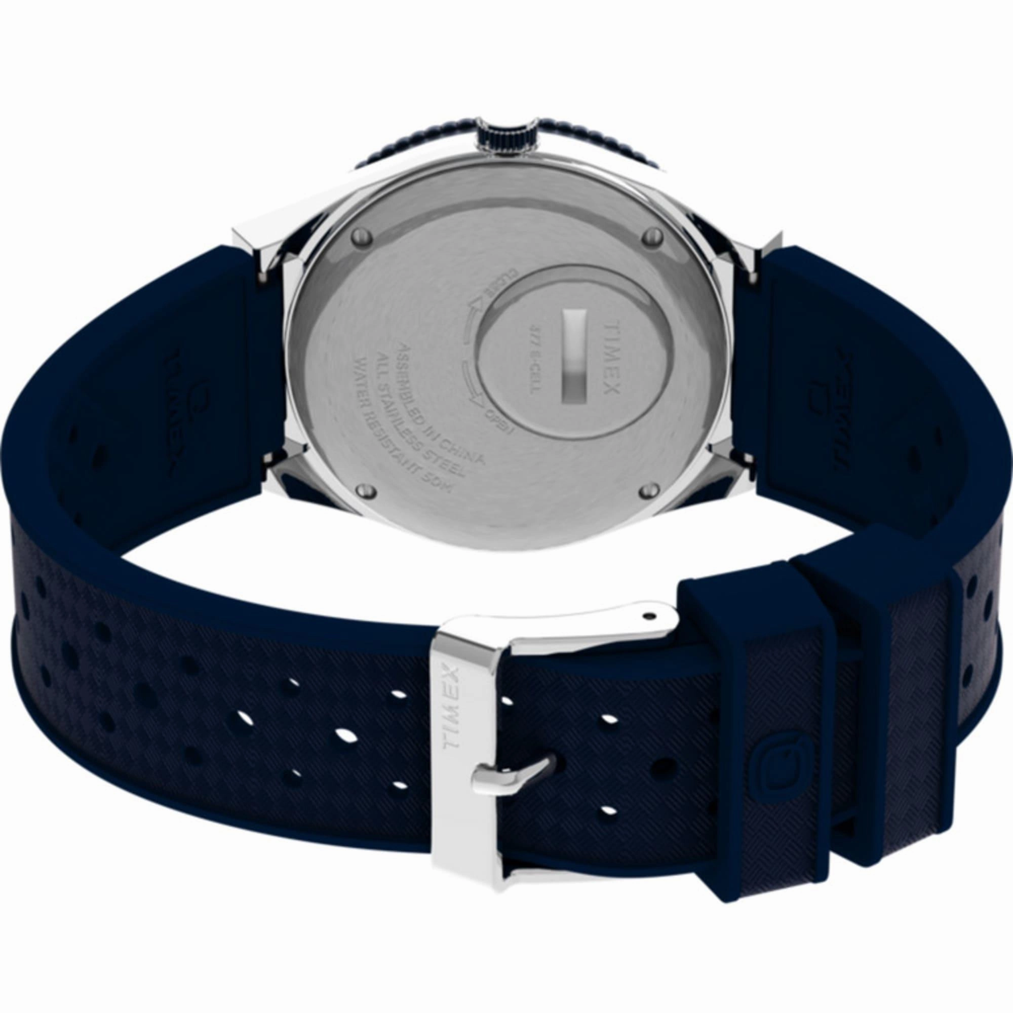 Timex Men's Watch - Q Quartz Rotating Bezel Blue Dial Strap Day-Date TW2V32100