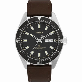 Timex Men's Watch - The Waterbury Automatic Black Dial Leather Strap TW2V24800