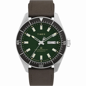 Timex Men's Watch - The Waterbury Automatic Green Dial Leather Strap TW2V24700