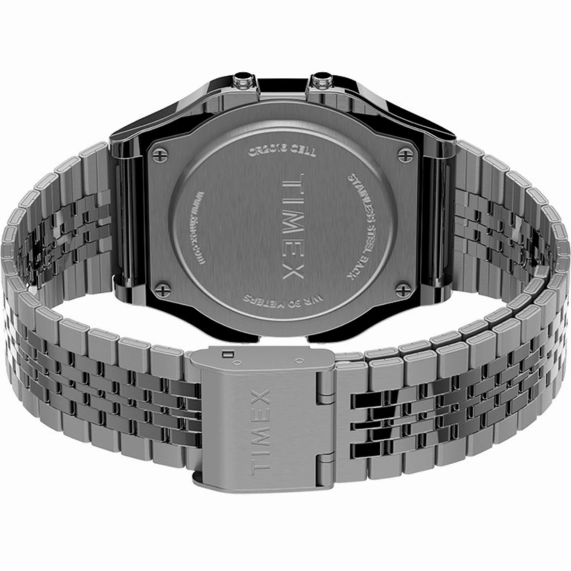 Timex Unisex Watch - T80 Grey Digital Dial Alarm Function Steel Bracelet | TW2R79300