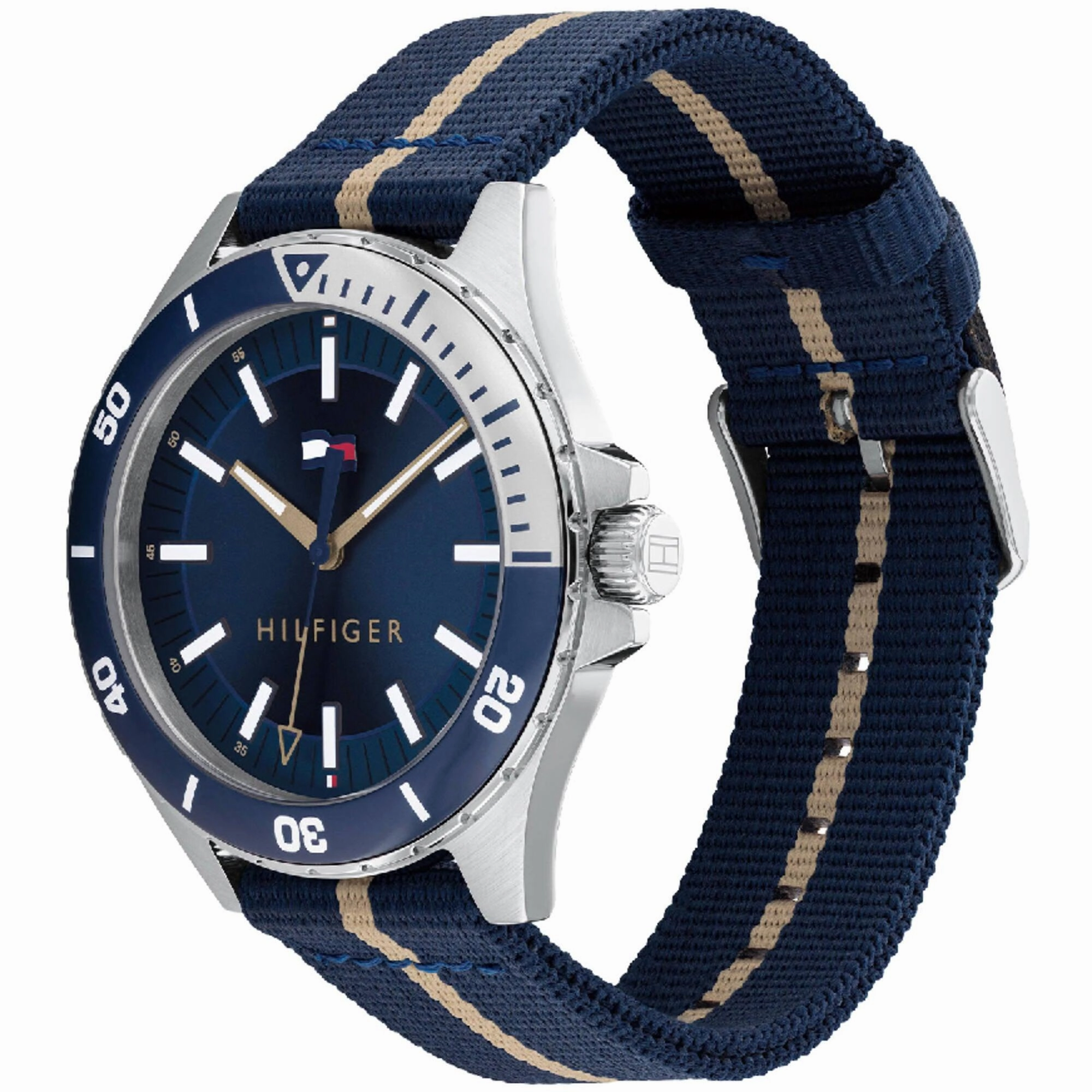 Tommy Hilfiger Men's Watch - Logan Fixed Bezel Blue and Beige Fabric Strap | 1792011
