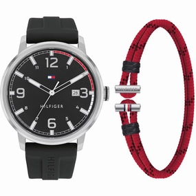 Tommy Hilfiger Men's Watch and Bracelet Set - Essentials Quartz Black Dial | 2770139