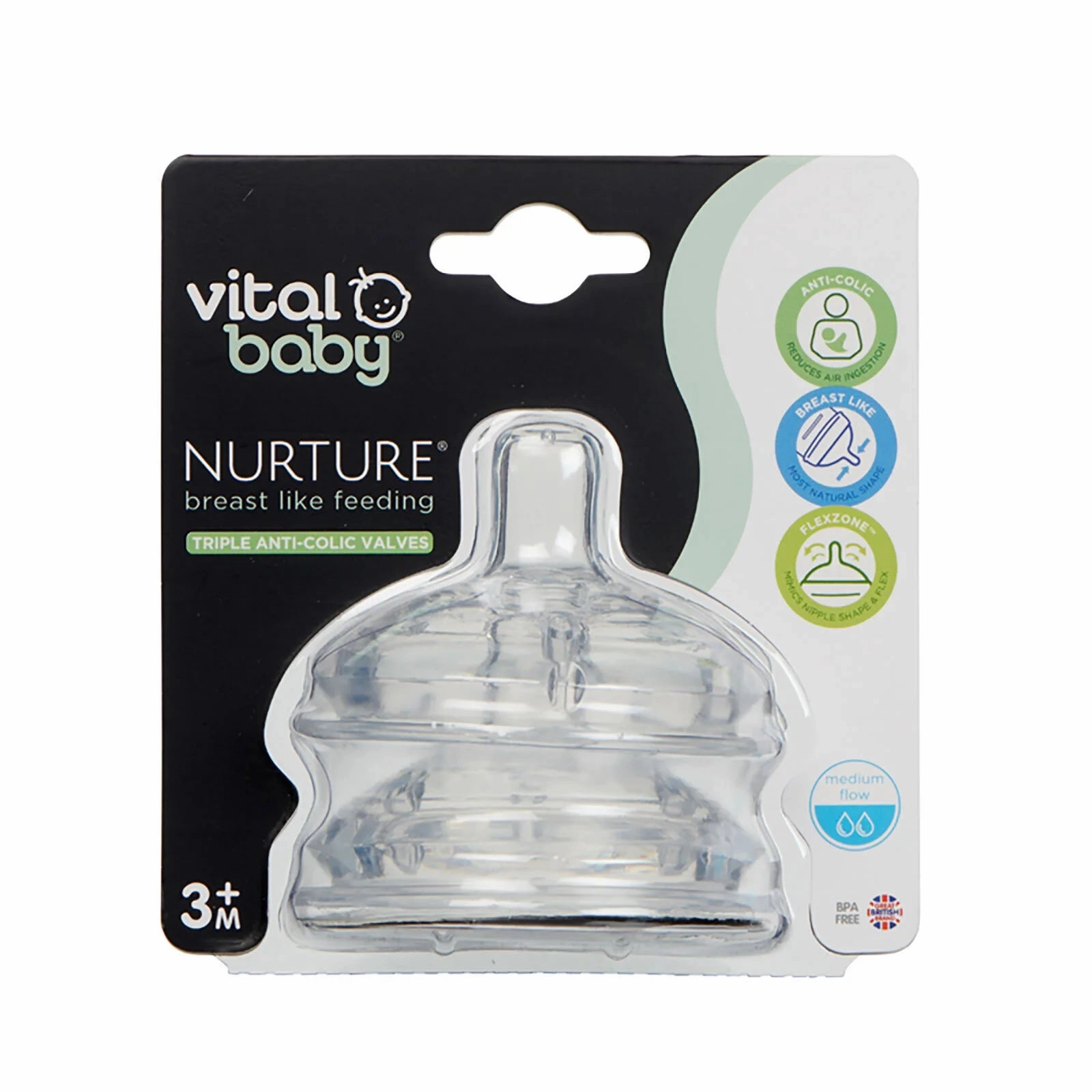 Vital Baby Nurture Breast Like Feeding Teat Medium Flow Pack of 2