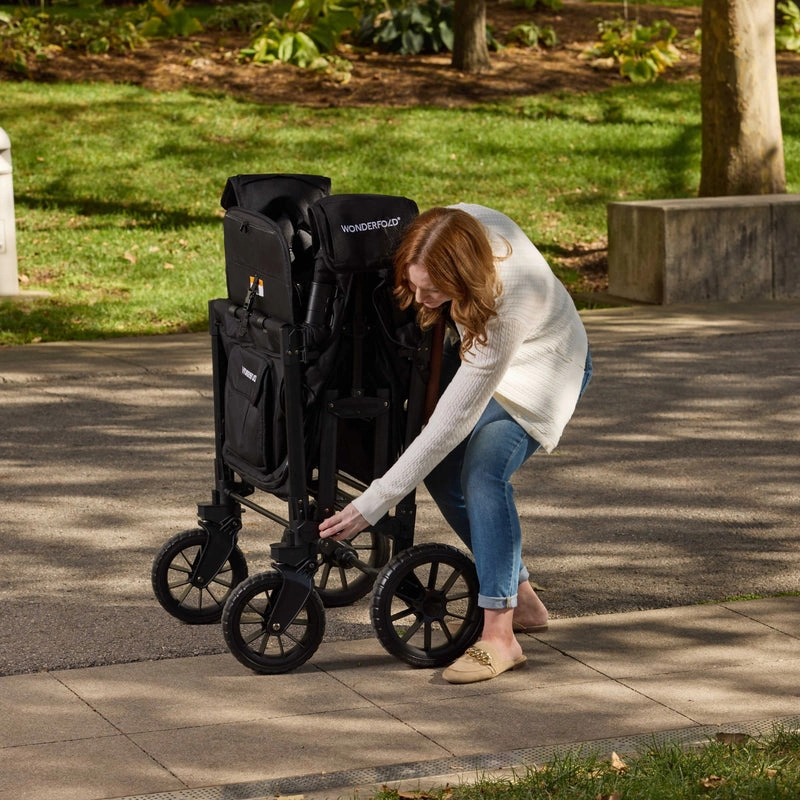 Wonderfold W4 Luxe Pro (4-Seater) Double Seater Stroller Wagon (Jet Black)
