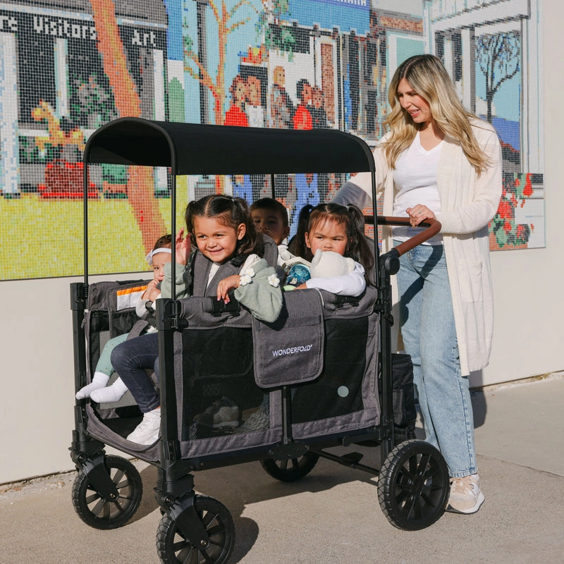 Wonderfold W4 Luxe Pro (4-Seater) Double Seater Stroller Wagon (Jet Black)
