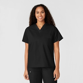WonderWORK Unisex V-Neck Scrub Top - Black