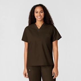 WonderWORK Unisex V-Neck Scrub Top - Chocolate