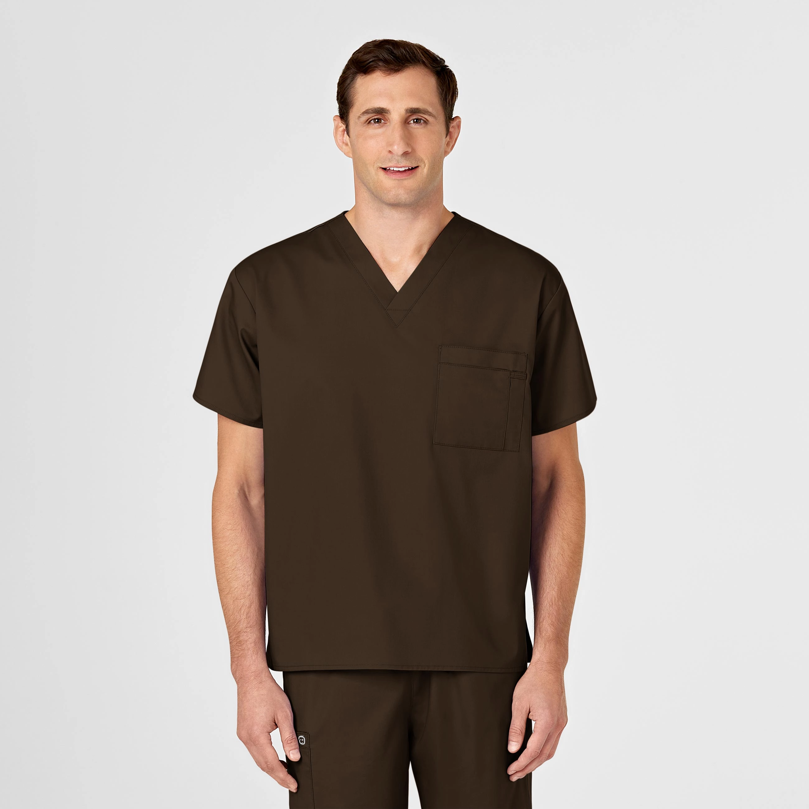 WonderWORK Unisex V-Neck Scrub Top - Chocolate