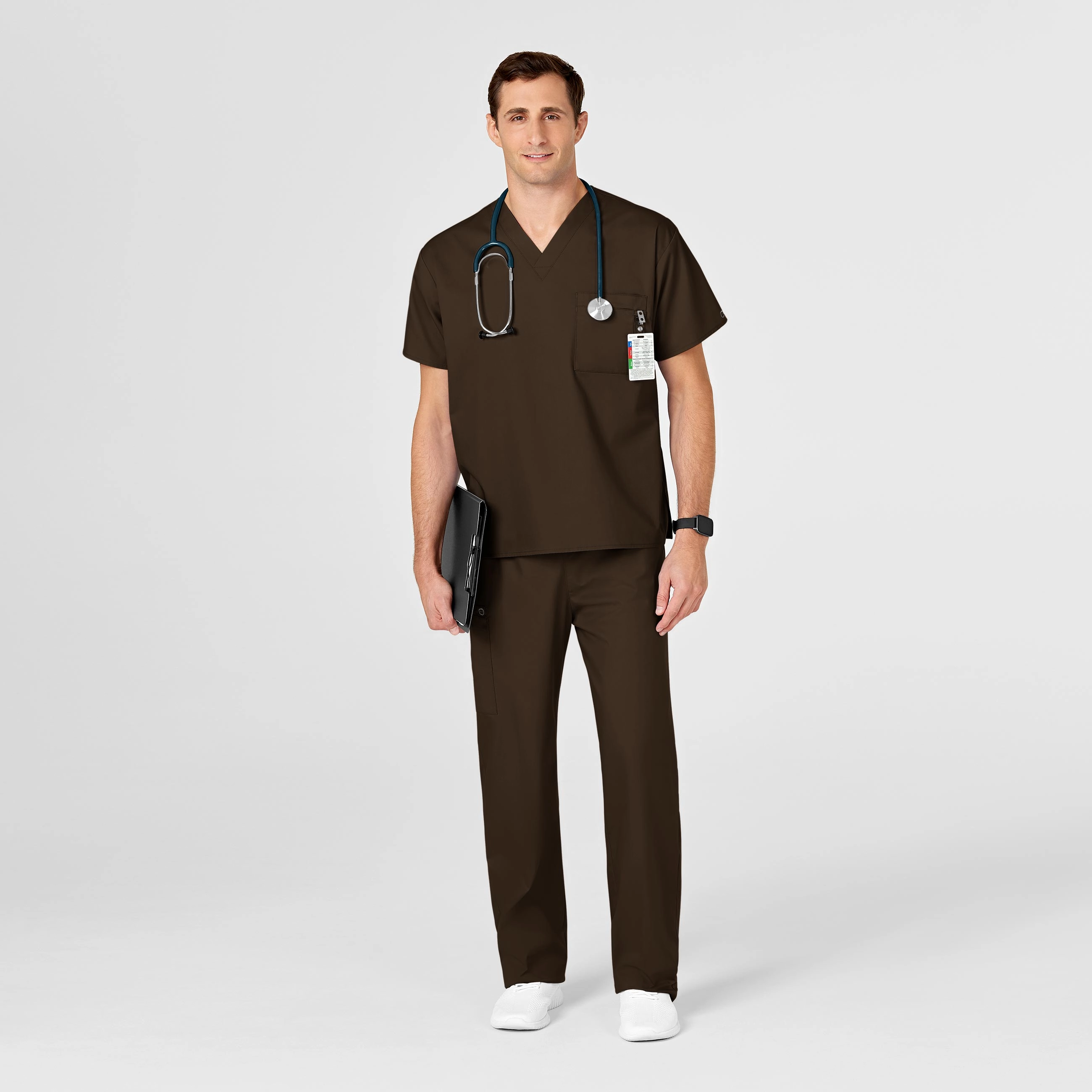 WonderWORK Unisex V-Neck Scrub Top - Chocolate