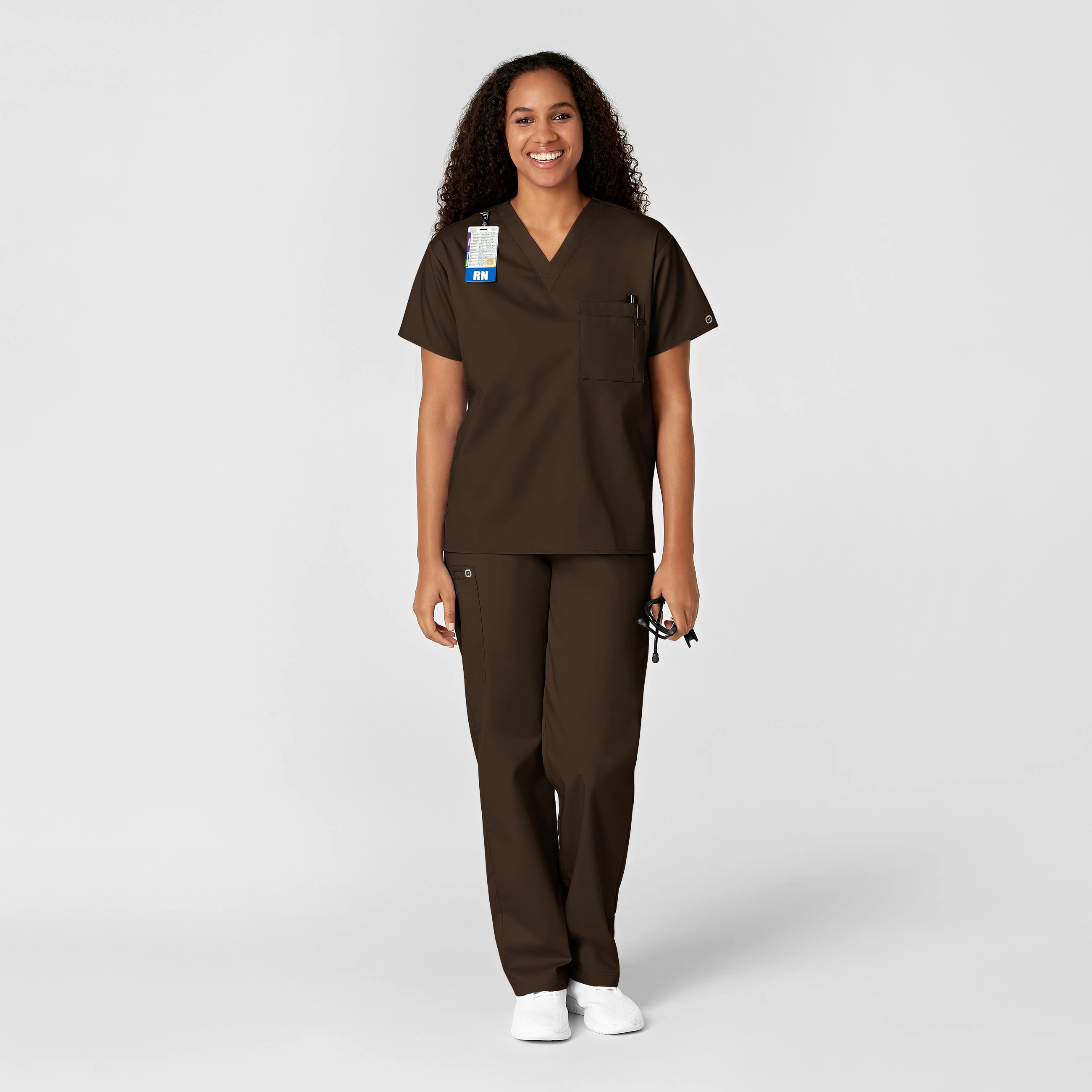 WonderWORK Unisex V-Neck Scrub Top - Chocolate