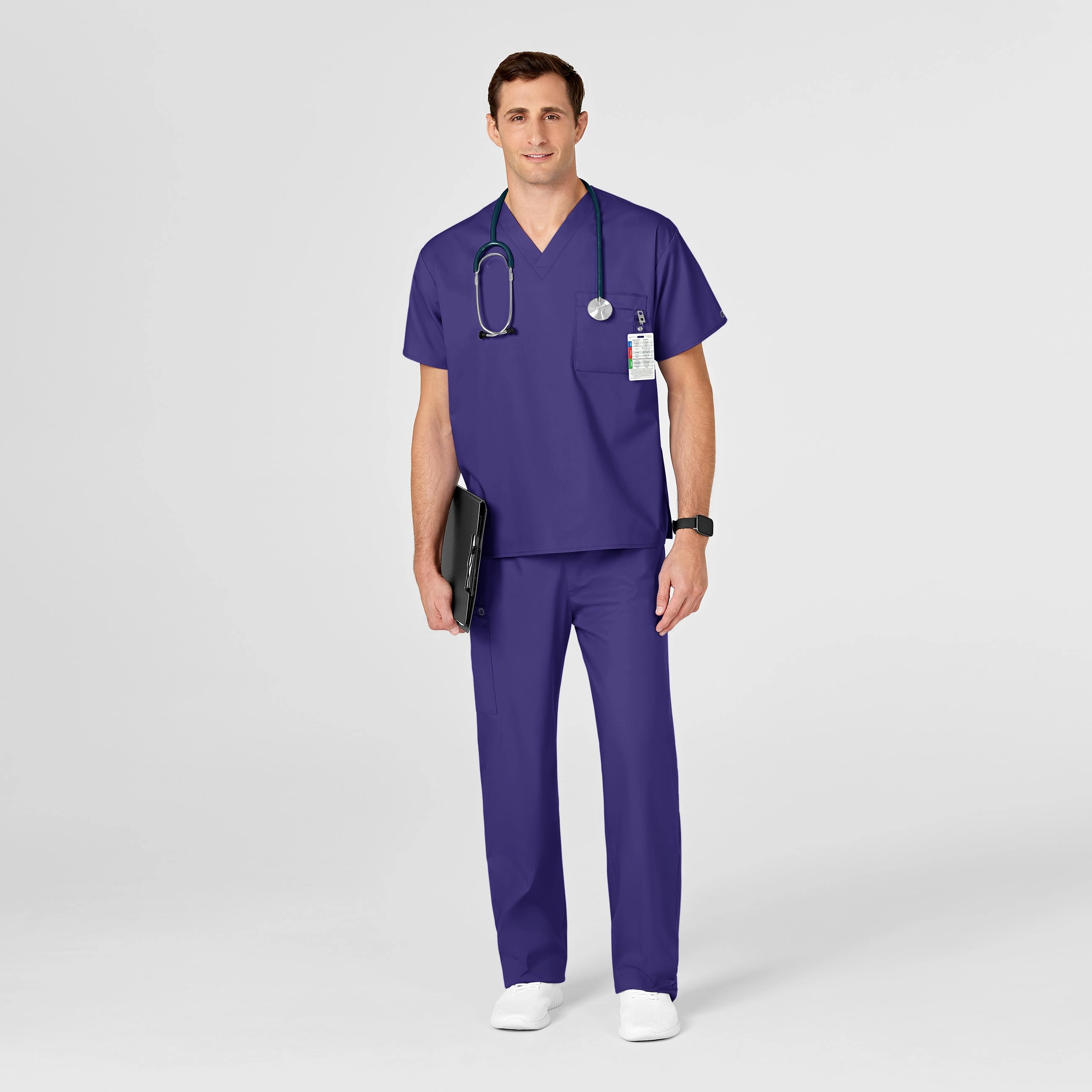 WonderWORK Unisex V-Neck Scrub Top - Grape