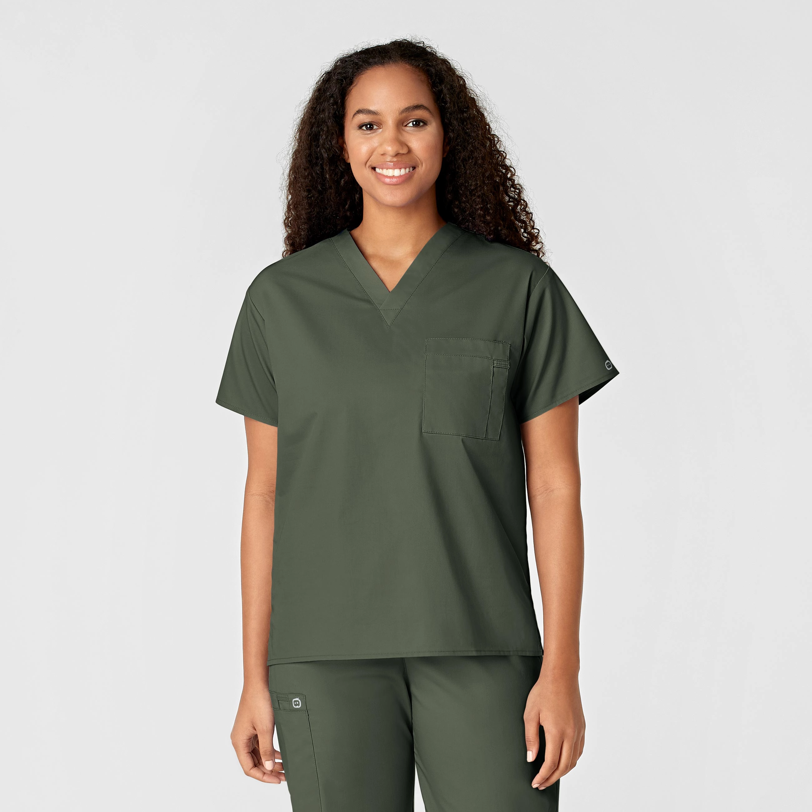 WonderWORK Unisex V-Neck Scrub Top - Olive