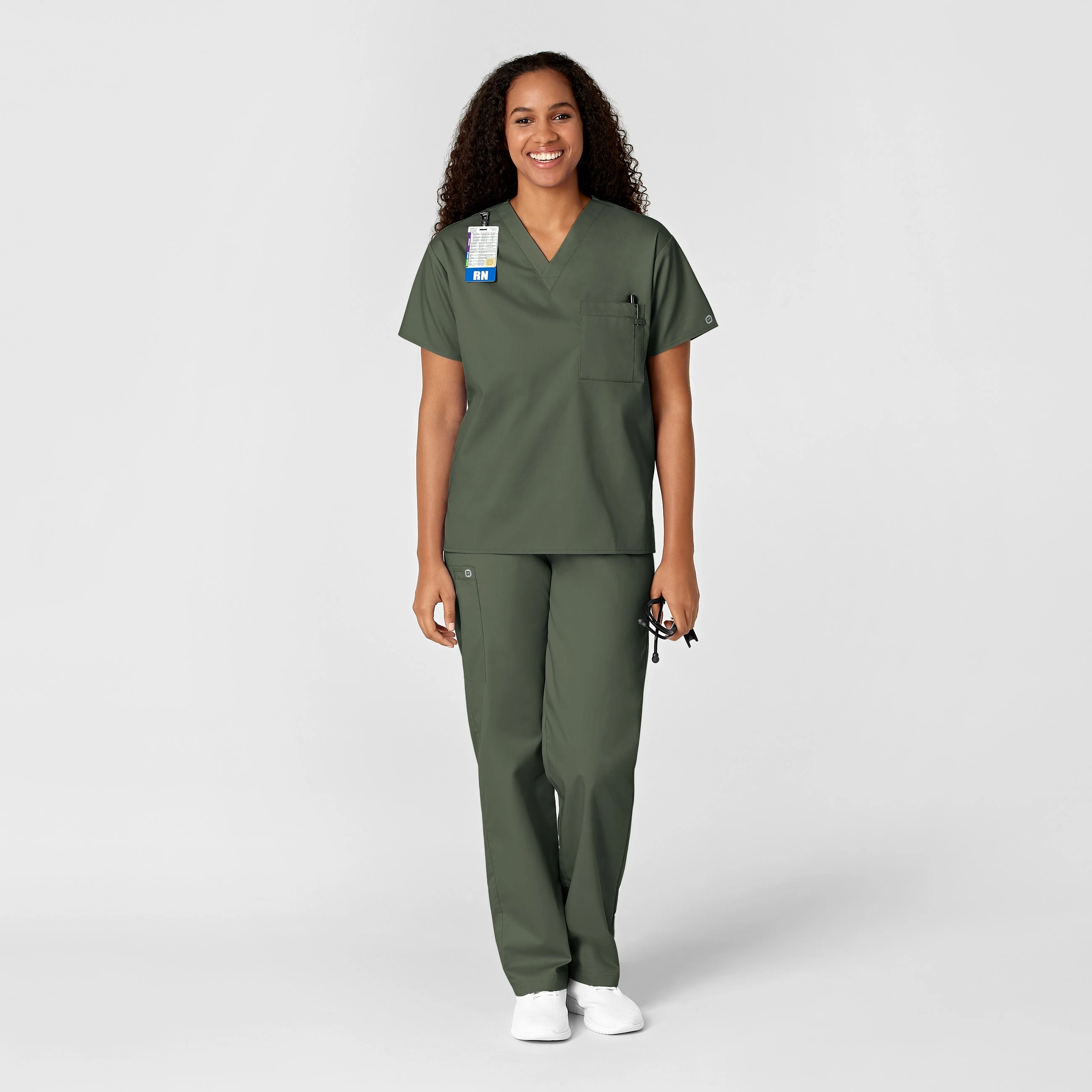 WonderWORK Unisex V-Neck Scrub Top - Olive