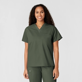 WonderWORK Unisex V-Neck Scrub Top - Olive