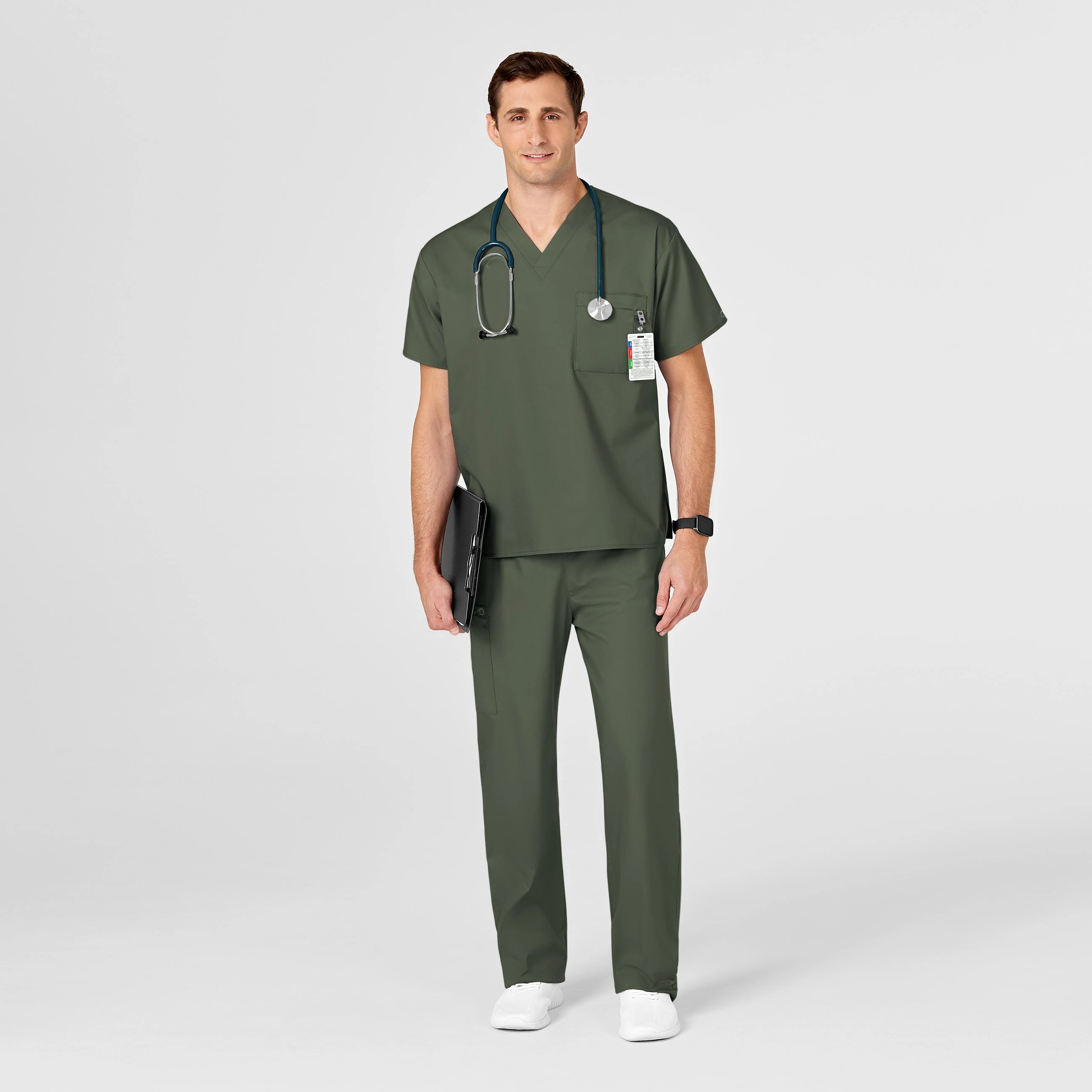 WonderWORK Unisex V-Neck Scrub Top - Olive