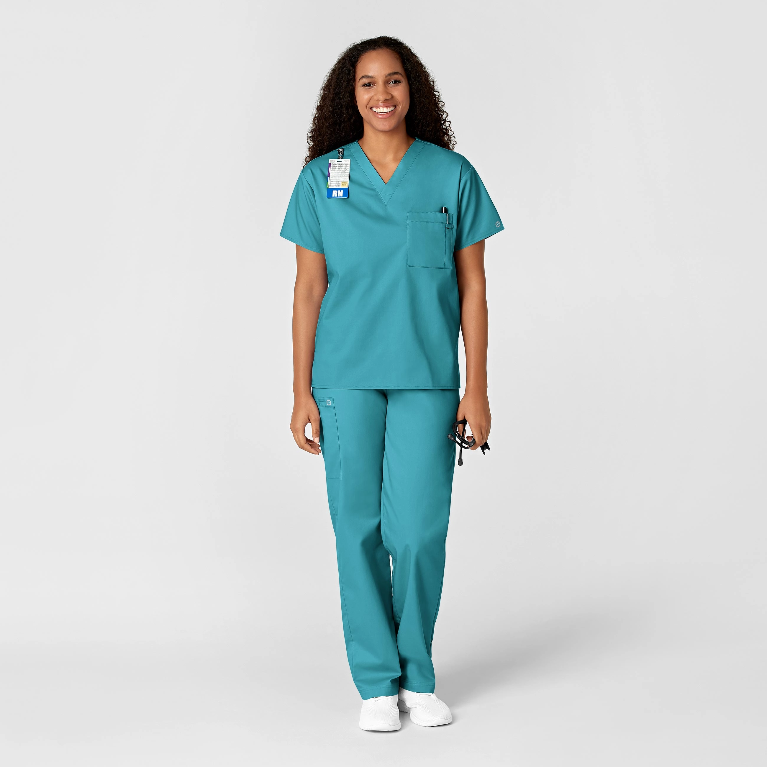 WonderWORK Unisex V-Neck Scrub Top - Teal Blue