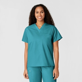 WonderWORK Unisex V-Neck Scrub Top - Teal Blue