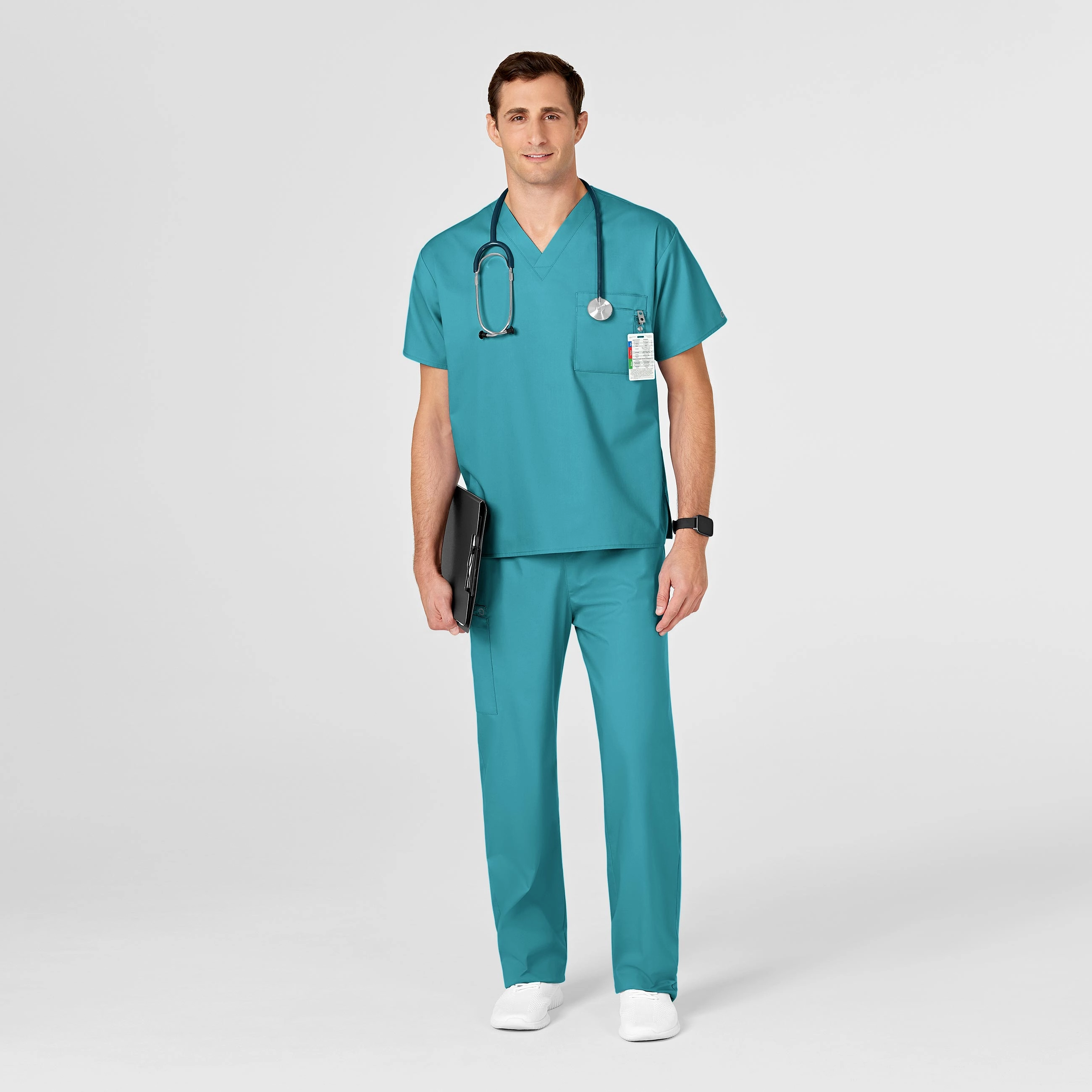 WonderWORK Unisex V-Neck Scrub Top - Teal Blue