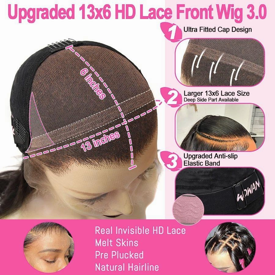 WOWANGEL Water Wave 13x6 Skinlike Real HD Lace Front Wig Glueless Clean Hairline